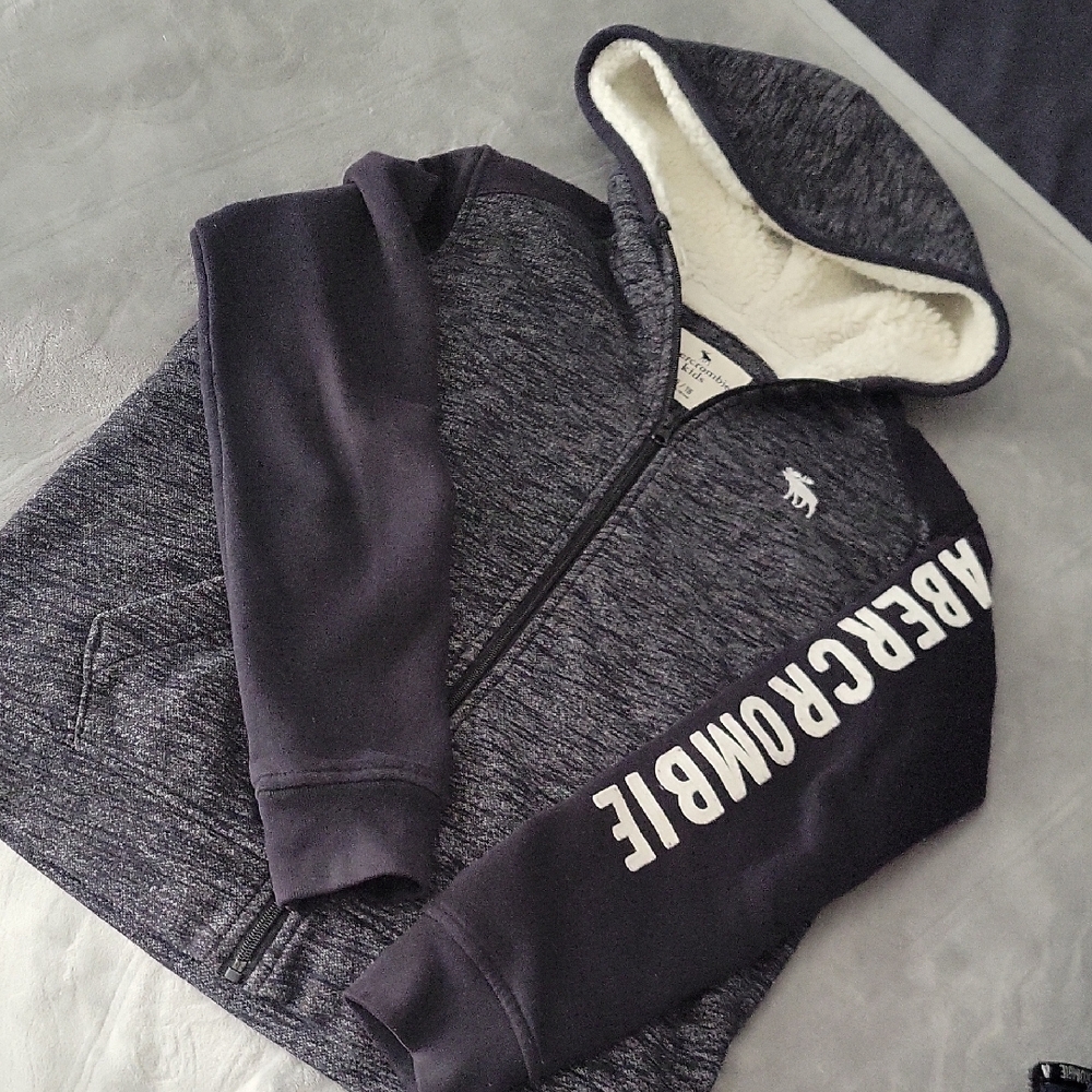 Abercrombie Kids Charcoal Hoodie with Cream Lining